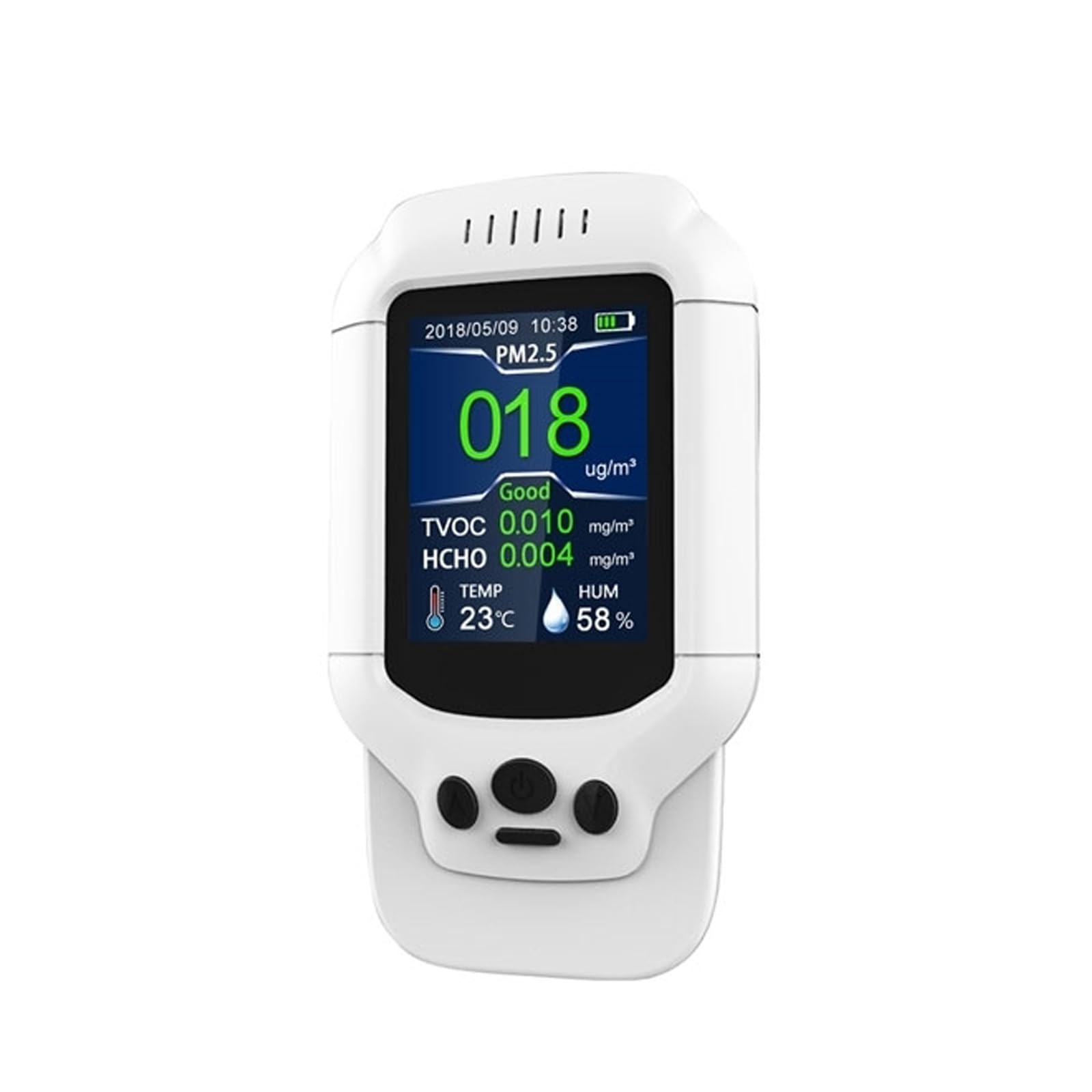Portable Air Quality Monitor - PM2.5/HCHO/TVOC/Temperature & Humidity Detector - Compact & Easy-to-Use Indoor Air Quality Tester with Real-Time Data Display