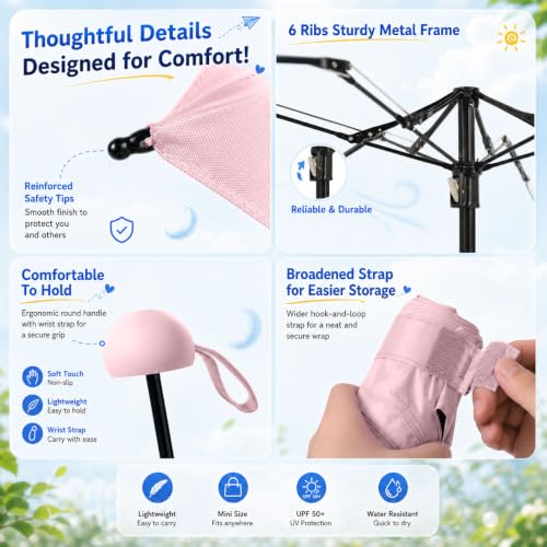 Image of BAODINI Travel Mini Umbrella for Purse with Case-Small Compact UV Umbrella Protection Sun-Lightweight Tiny Pocket Umbrella with Case for Women, Girls