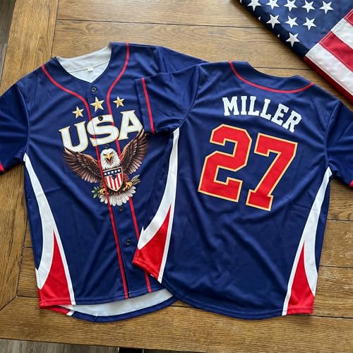 Custom USA Baseball Jersey - Camiseta deportiva patriotica personalizada con nombre y numero para hombres y mujeres miniatura 3