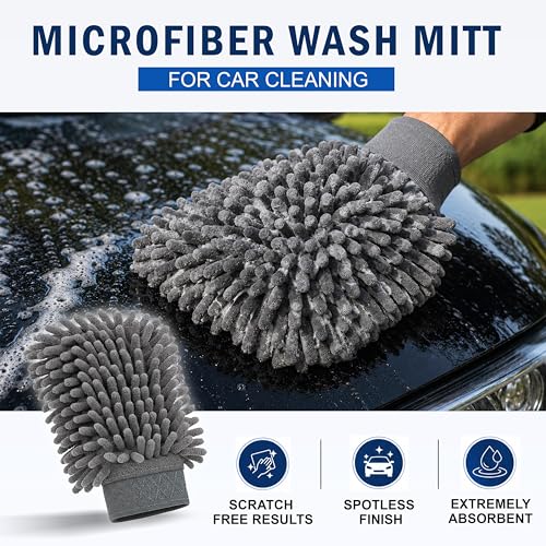 Image of JD FRESH 1 Pack Microfiber Wash Mitt for Car Cleaning, Ultra Soft Dual Sided Scratch Free & Super Absorbent Reusable Car Wash Duster Gloves /Microfiber Glove for Car, Bike, Dusting & Washing - Grey