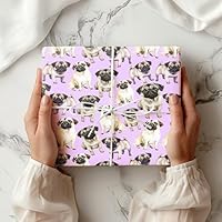 Cute Pug Wrapping Paper – Watercolour Dog Gift Wrap for Pet Lovers – Adorable Puppy Print for Birthday or Baby Shower – W73 (Lilac, Large - 58 x 85cm / 22.8\" x 33.4\" inches)