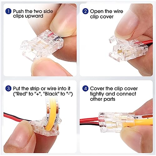 ENQIMAOYI COB LED Light Strip Connectors 2-pin 10mm LED Extension Connector Solderless Adapter Terminal Extension,Strip to Strip Jumper for COB 12V/24V Light Strips - Image 4