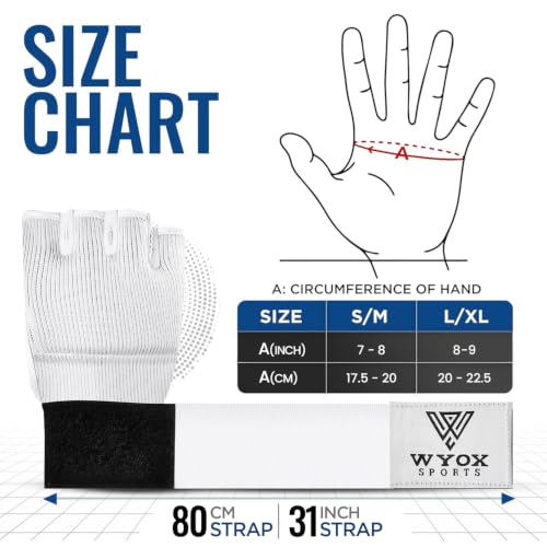 Image of WYOX Gel Boxing Hand Wraps Inner Gloves for Men & Women - 80cm /31inch Quick Wrist Strap, Padded Knuckle Support, Fingerless MMA Muay Thai Kickboxing Wraps for Training, Punching & Martial Arts