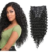 FASHION LINE Synthetic Curly Clip in Hair Extensions Double Weft Full Head Deep Wave Hair Pieces ...
