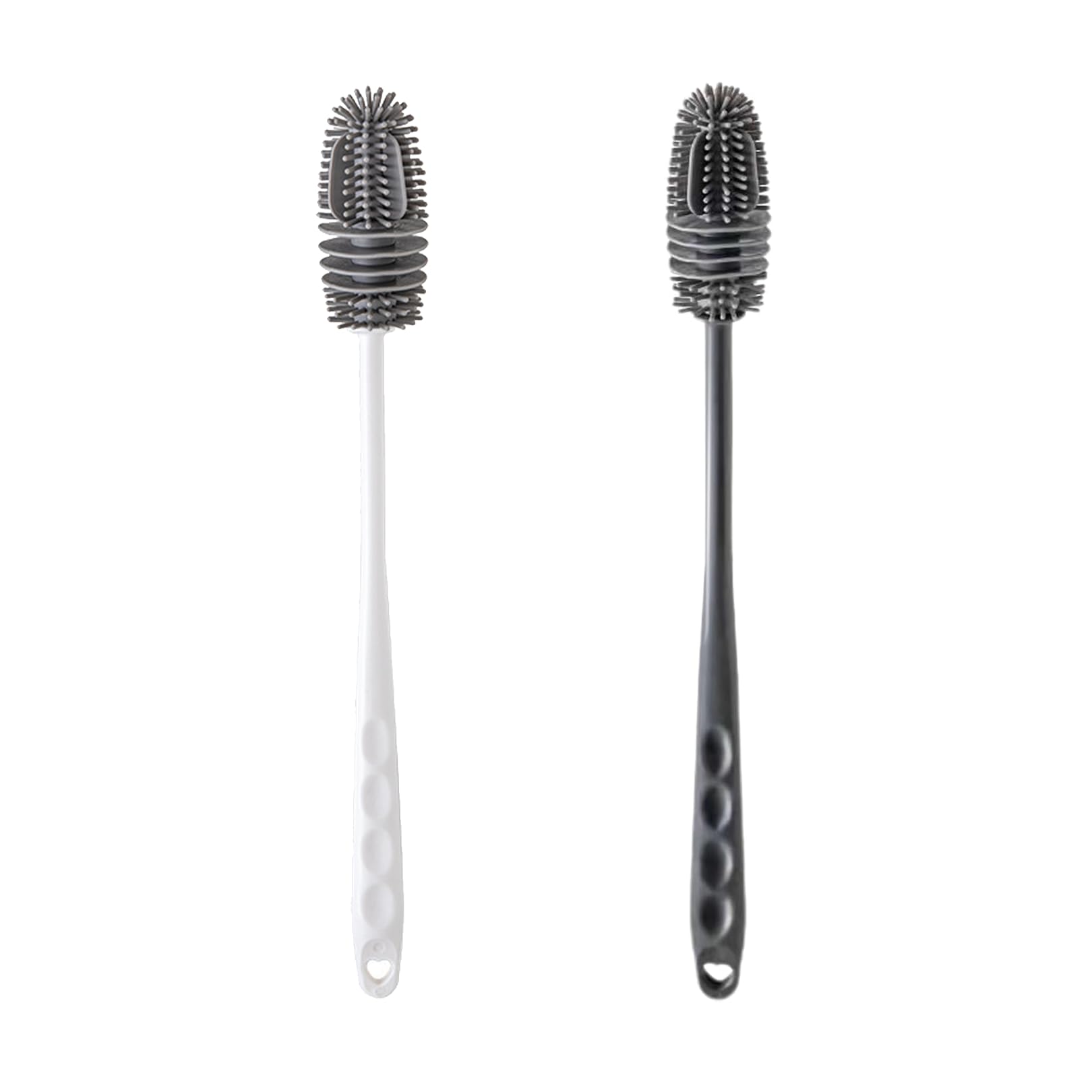 Erchuth Grey 2 Pcs Bottle Cleaner Brush,Silicone Small Long Baby Mam Bottle Washer Washing Up Brush For Cleaning,Flexible Head With 28Cm Handle For Various Containers Glass Cup Thermoses Baby Bottles,White &