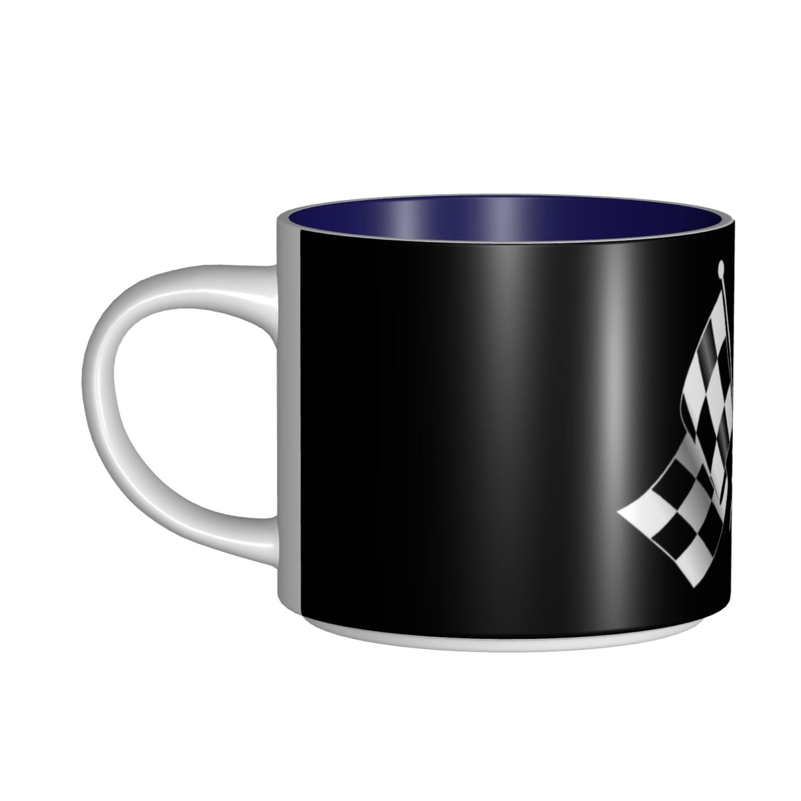 Schwarz-weiße Formel, karierte Flaggen, bedruckt, große Kapazität, Keramik-Tassen mit Kaffeetasse