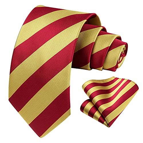 Image of HISDERN Stripe Tie Mens Ties with Pocket Square Set Classic 3.4'' Silk Formal Necktie Handkerchief for Business Wedding