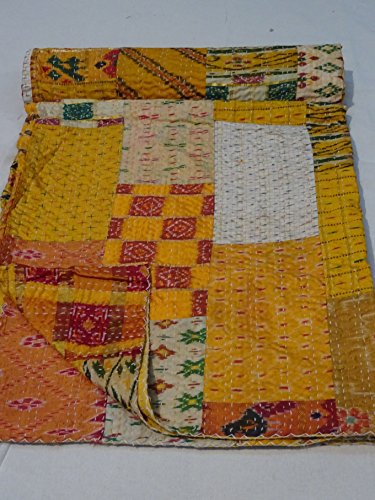 Patola Seide Patch Work Kantha Steppdecke, Kantha Kuscheldecke, Tagesdecke, Patch Kantha Werfen, King Kantha, Kantha rallyes indischen Sari Quilt, Größe 228,6 x 274,3 cm 001