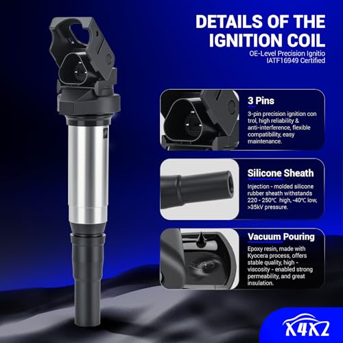 Image of UF598 Ignition Coils & 97968 Double Iridium Spark Plugs for Mini Cooper | Countryman 2011-16, Mini Cooper 2007-15, Mini Cooper Paceman 2013-16,Peugeot 207 08-11 1.6L L4 Replace# C1692 GN10328 5C1749