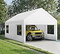 Walsunny Carport 10x20ft Heavy Duty Carport Canopy with Roll-up Ventilated Windows, Portable Garage with Removable Sidewalls, Car Canopy with All-Season Tarp for Car, SUV, Truck, Boat