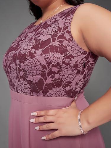 Image of Miss Chase A+ Women's Round Neck Sleeveless Georgette Floral Lace Fit & Flare Maxi Dress