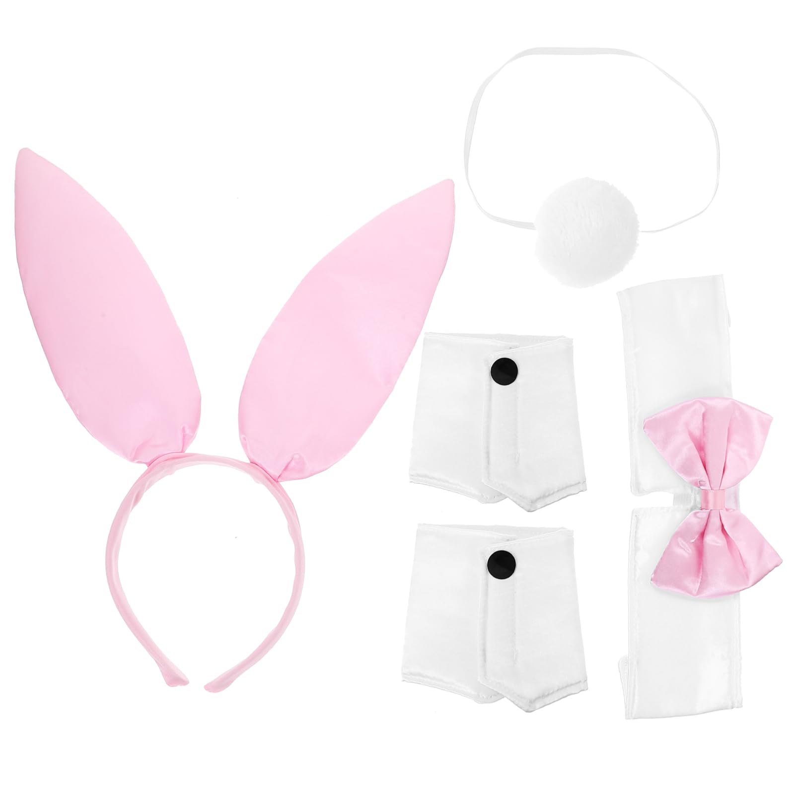 Healvian 5 Ensembles Costume Cosplay avec Oreilles de Lapin et Accessoires Photo Bandeau Décoratif avec Queue de Lapin et Collier Parfait pour Halloween et Fêtes