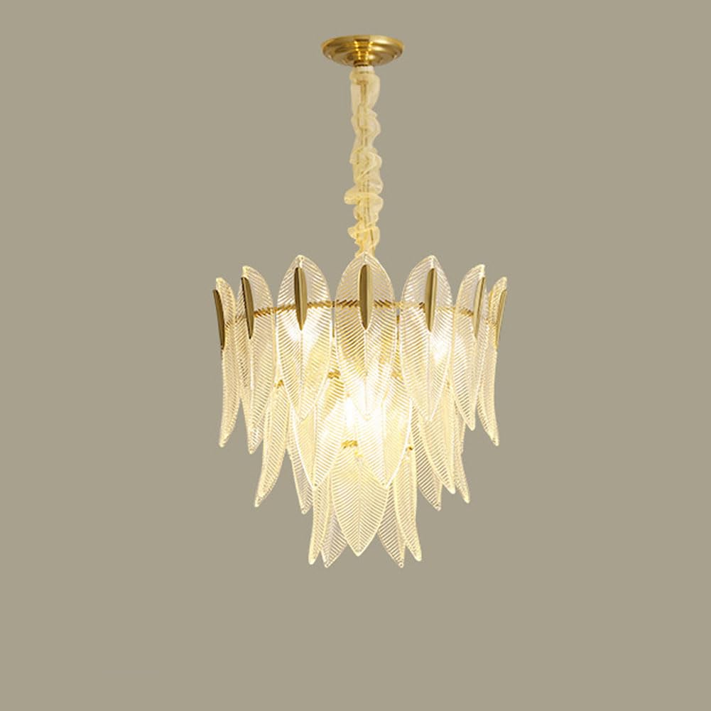 KXEcoLife French light luxury crystal chandelier, modern simple leaf for living room bedroom dining study lamps and lanterns,48cm