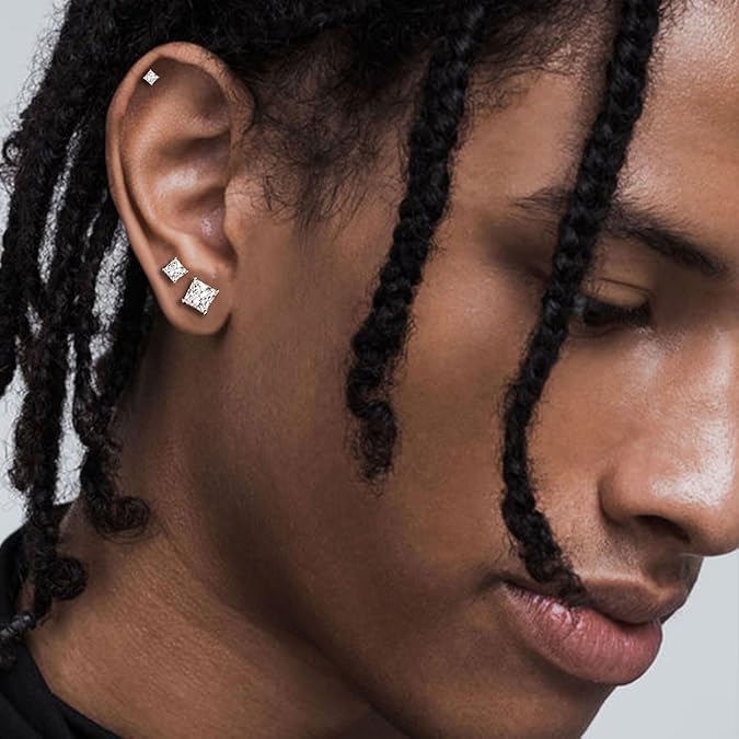 Stud Earring Set for Women Men 18K Yellow/White Gold Plated Princess Cut 4 Prong Graduated Square Clear Cubic Zirconia Pakc of 6 Pairs 3-7mm - Image 4