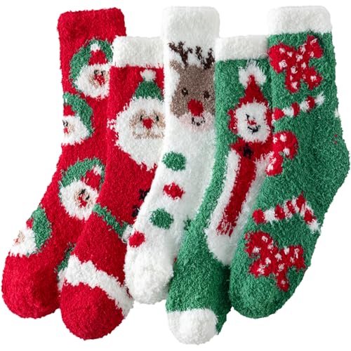 fauson Fuzzy Socks for Women - Slipper Socks for Women 5 Pairs Christmas Cozy Sock for Men Perfect Holiday Gift-B