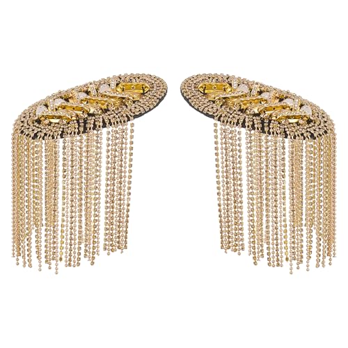 Charreteras de metal con borlas doradas y diamantes de imitación para chaquetas