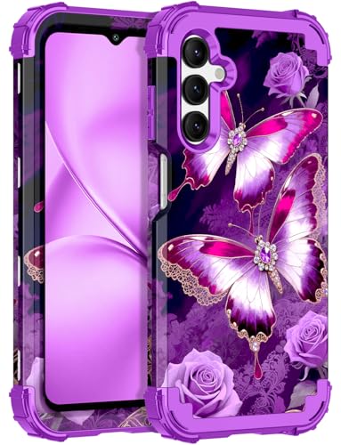 LONTECT for Galaxy A16 5G Case Shockproof 3 in 1 Heavy Duty Rugged Hard PC+Soft Hybrid Sturdy High Impact Drop Protective Cover Flower Case Grow in the Dark,Rosy Purple