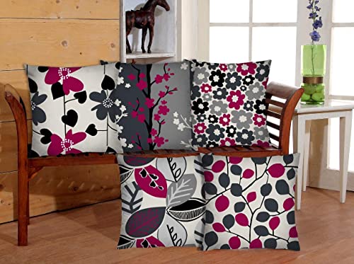 Image of RD TREND Jute Cushion Covers 16x16 Inch - Set of 5 | Digital Printed Decorative Throw Pillow Covers for Sofa, Couch, Living Room & Bedroom | Cushion Cases (Without Fillers)-Pink Floral