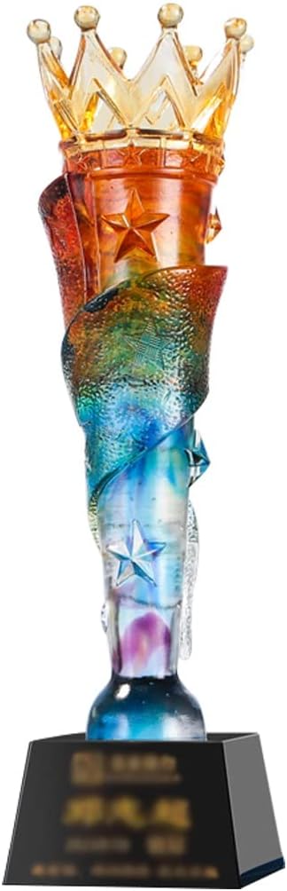 アワードトロフィー 学生向け賞トロフィー クラウンシェイプクリスタルトロフィー、グラデーションカラー釉薬ホームデコレーション、フリー