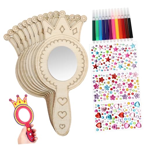 KONTONTY 1set Mirror Kit for Boy Girl Princess Mirror Watercolor Pens Gem Stickers for Craft Parties and Creative Play