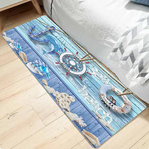 Bath Rugs Sponge Foam Absorbent Soft for Bathroom and Kitchen (47x18 inches), Flannel Mat Non Slip Bright 3D Print for Bedside and Living Room(Nautical Anchor Helmsman) - Image 8