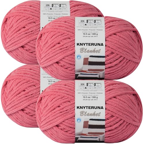 Image of #6 Super Bulky Blanket Yarn for Crocheting - 4 Skeins(Each 10.5oz /300g, 220yds /201m), Chunky Chenille Thick Plush Big Soft Yarn for Crocheting Knitting Blankets, Terracotta Rose