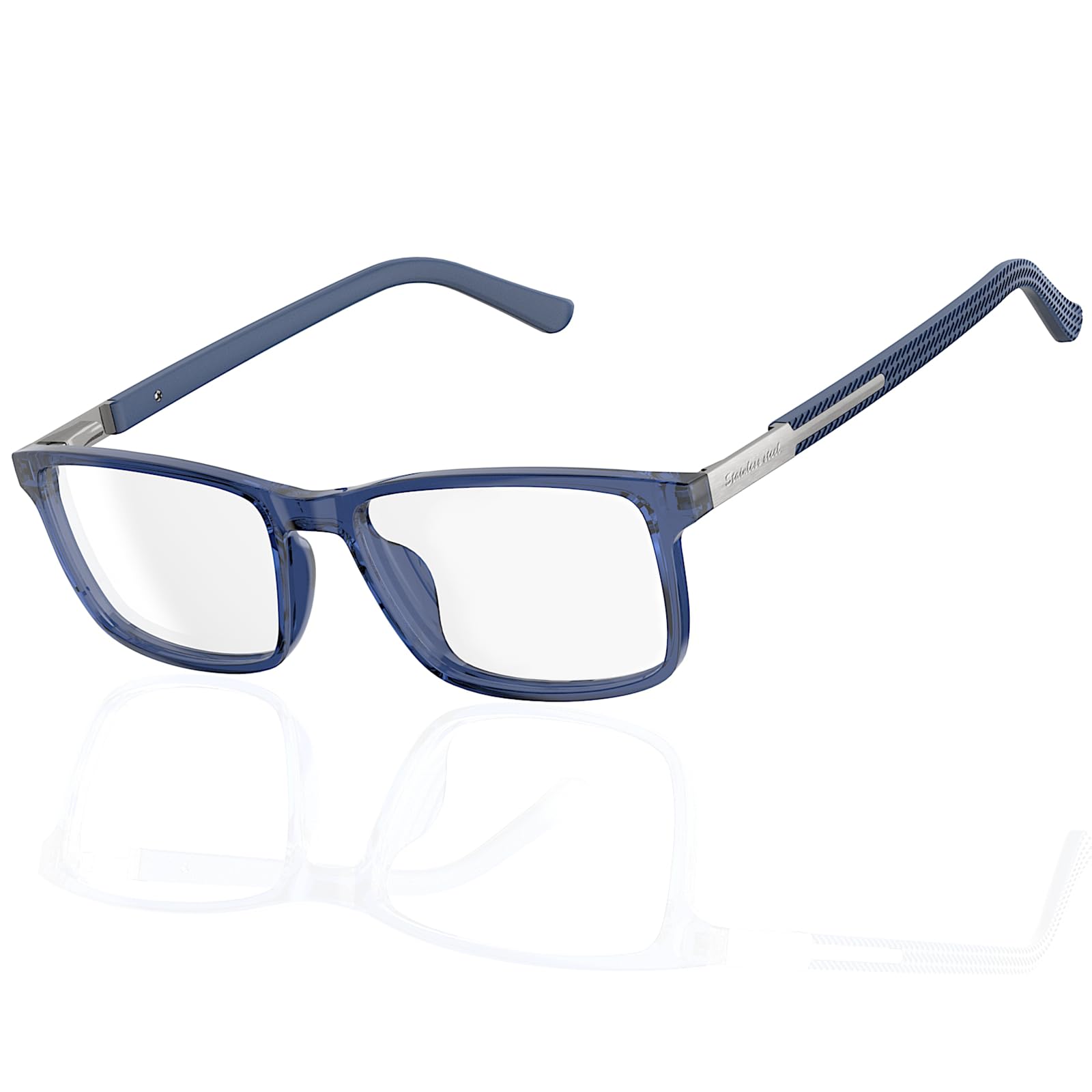 Amorays Lesebrille Herren Flexibler TR90 Rahmen Edelstahlbügel Gummibügel Lesebrillen with Federscharnier 8092
