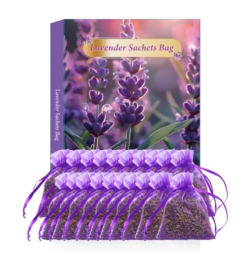 Fresivo Natural Lavender Sachets 20 Pack Organic Dried Buds Fresh Fragrance for Wardrobes Drawers Closets Moth Repellent