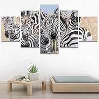 SIGNWIN 5 Panel Canvas Wall Art Animals Black and White Dramatic Group Modern Artwork for Home Decorations Ready to Hang - 60