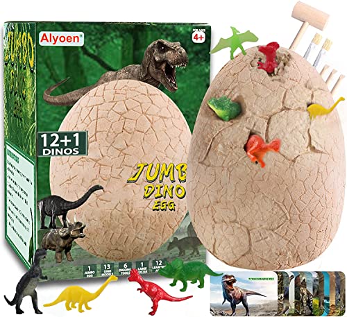 Alyoen Dinosaur Egg Toys for Kids 3-5, Jumbo Dino Egg Dig Kit with 13 Suprise Dinos in One Giant Filled Eggs, Science STEM â€“ Discover Dinosaur Archaeology for Boys Girls 3 4 5 6 7 8