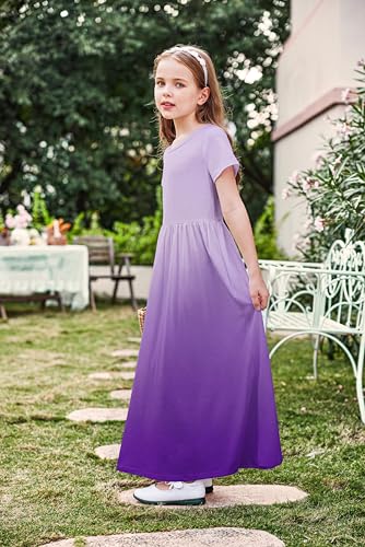 Image of Arshiner Girls Maxi Dress Long /Short Sleeve Casual Holiday Dress with Pockets for 5-13 Years