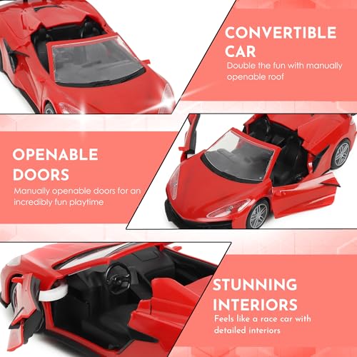 Image of Convertible Remote Control Car | Rechargeable Battery 2+ Hours Playtime | Bright Headlights & Taillights | Manually Openable Roof & Doors | Made in India (Red)