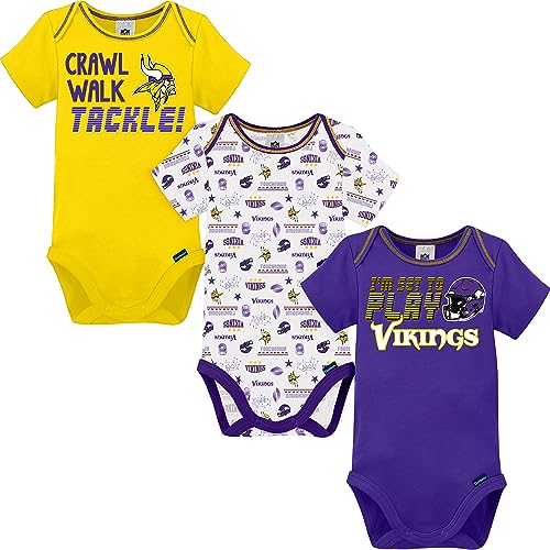 Image of Gerber NFL unisex-baby Nfl Team 3 Pack Short Sleeve Onesie Bodysuit