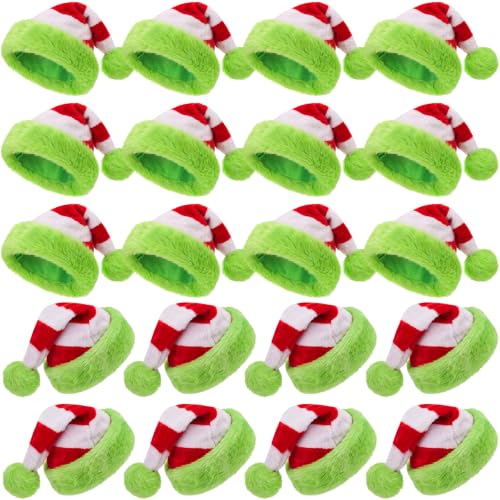 Image of Vicenpal 20 Pcs Santa Hats Bulk for Adults, Red Green White, Stripes