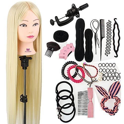Neverland Beauty 76cm Têtes d'exercice Tête À Coiffer Coiffure Cosmétologie Pratique Mannequin Poupée 100% de Cheveux Synthétiques+ Titulaire & Hairdressing Outils Accessoires Set #613 Cover