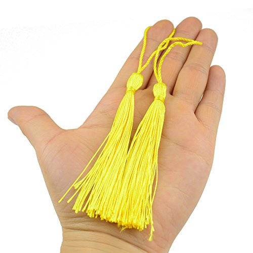 Image of 100pcs 13cm /5 Inch Silky Floss Bookmark Tassels with 2-Inch Cord Loop and Small Chinese Knot for Jewelry Making, Souvenir, Bookmarks, DIY Craft Accessory (Yellow)