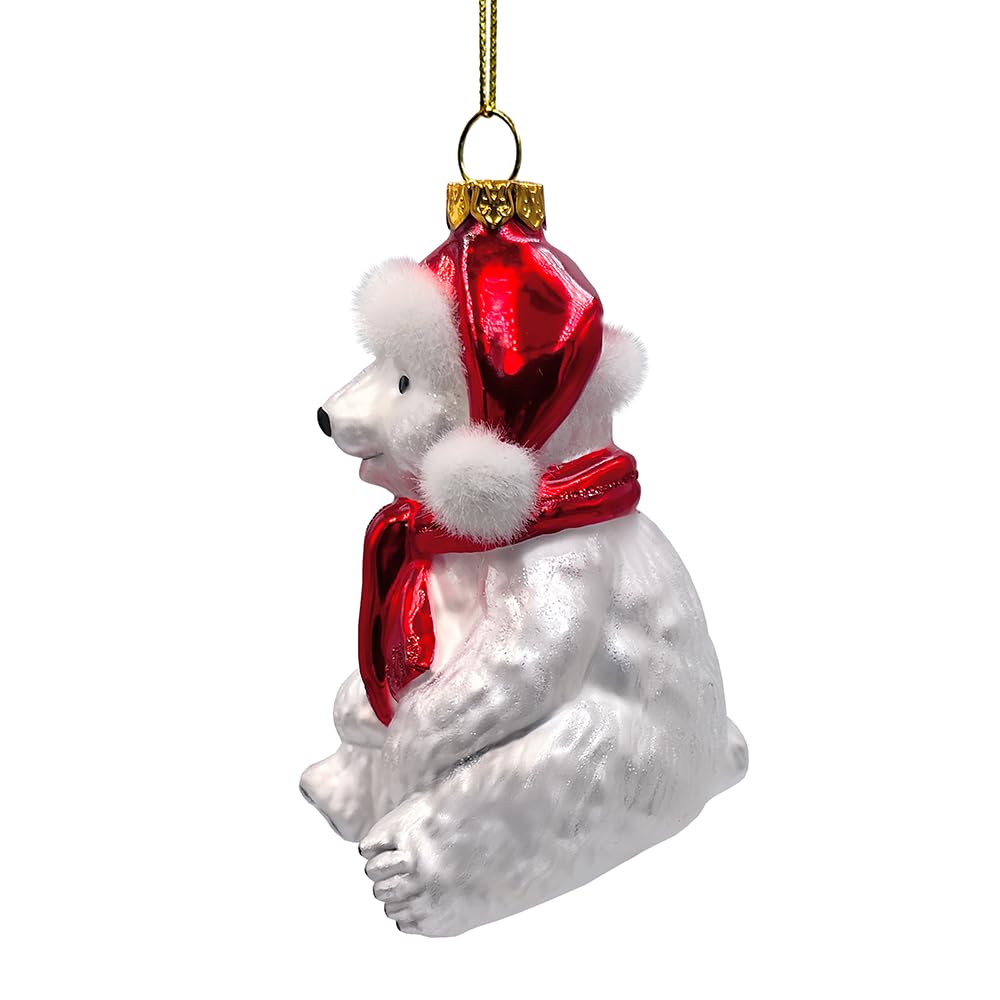 Décoration de Noël en verre Motif ours polaire Blanc