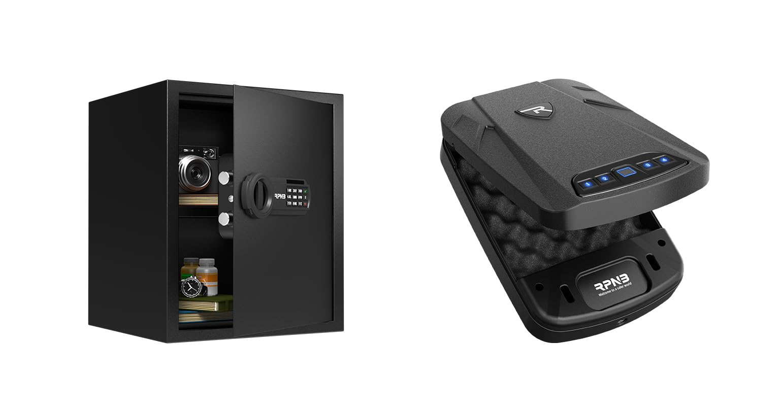 RPNB 1 of 1.52 Cuft Deluxe Home Safe with Removable Shelf, 1 of Gun Safe for Handguns with Biometric Fingerprint, Bundle