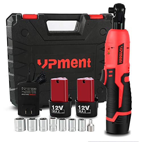 Cordless Electric Wrench 3/8' 45 Ft-lbs 400r/min 12V Power Ratchet Wrench Kit w/ 60-Min Fast Charge, removal Screw Nut Car Repair Tools Right Angle Wrench