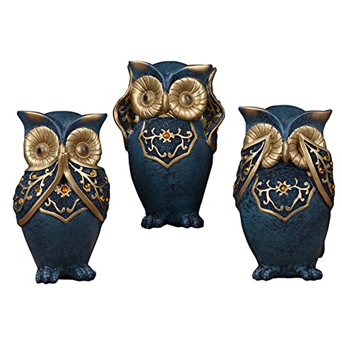 Statue de hibou en céramique bleue artisanale pour salon élégant