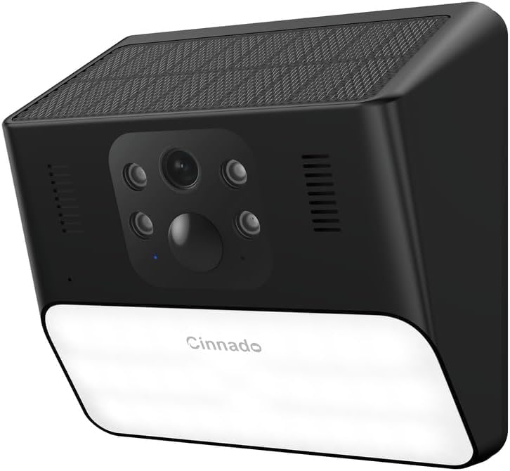 Cinnado 2K Camara Vigilancia WiFi Exterior Solar - Camaras Vigilancia Domicilio WiFi sin Cable con Batería, Luz de Pared Activada por Movimiento, Detección PIR, Visión Nocturna a Color, IP65, S2