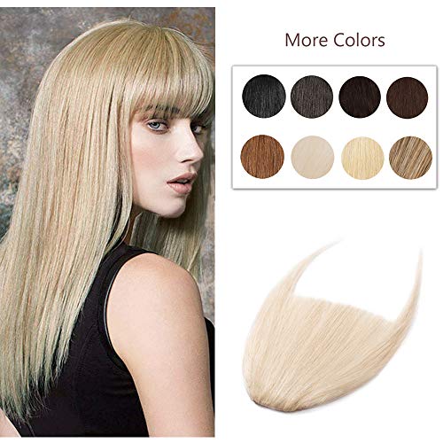 Clip In Bangs 100% Remy Human Hair Extensions One Piece front Neat Fringe Hand Tied Straight Bangs Clip On Hairpiece With Temples For Women #60 Platinum Blonde 25g