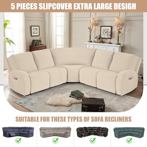 VANSOFY 5 Seat Cream Reclining Couch Cover