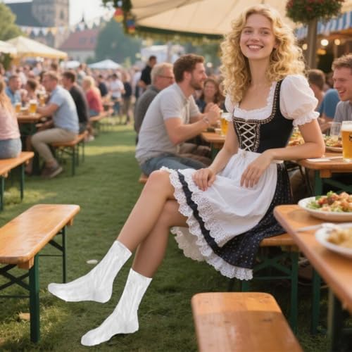 WUSJCOF 2 Paar Trachtensocken Damen Dirndl Socken mit Rüschen Spitzensocken für Oktoberfest Trachten Outfit Zubehör für Frauen