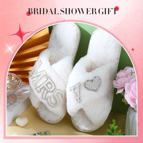 Bride Slippers Mrs Slippers Wedding Bride Slippers Personalized Initial Pearl Slippers Bridal Gifts for Christmas(7-8,V)3