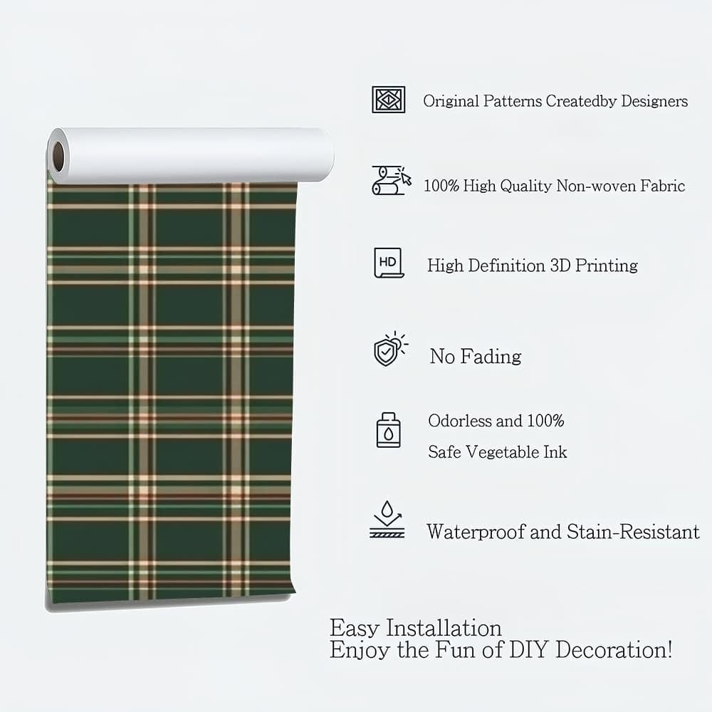 Carta da parati 300x210 cm Classico Motivo Tartan Scozzese Fotomurali in TNT Murale alla moda Decorazione da Muro Verde Poster Gigante Design Carta per pareti Camera da Letto