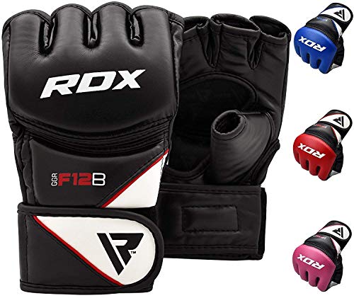 RDX Maya Hide Leather Grappling MMA Gloves UFC Cage Fighting Sparring Glove Training F12, Large, Black