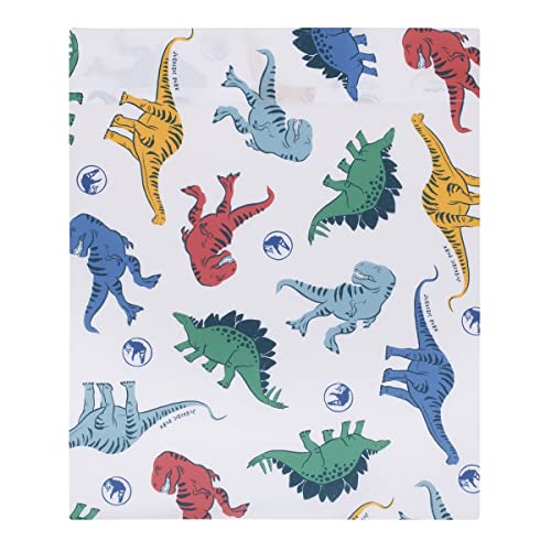 Image of NoJo Universal Jurassic World Wild and Free Blue, Green, and Yellow Dinosaur 4 Piece Toddler Bed Set - Comforter, Fitted Bottom Sheet, Flat Top Sheet, Reversible Pillowcase