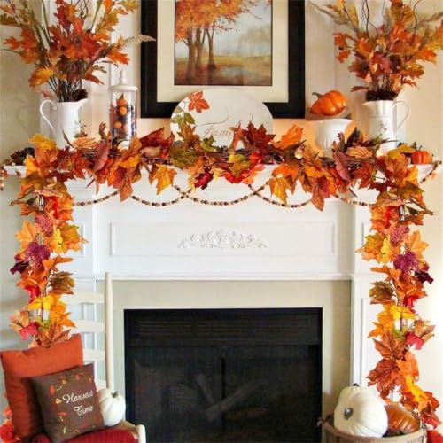 Fall Leaves Garland, 2PCS 78" Lightweight Tear Resistant Fade Resistant Flexible Autumn Maple Leaf Vine,Weather Resistant Versatile Thanksgiving Decor for Home Porch Mantle Fireplace Christmas (Red) - image 4