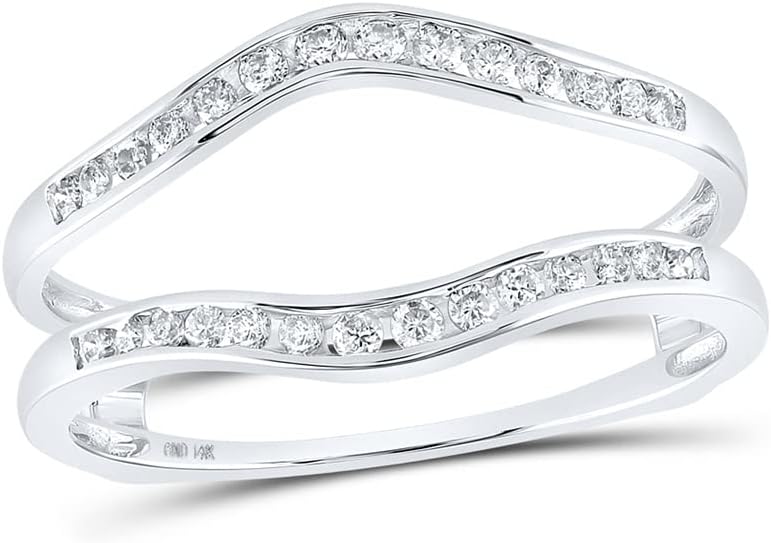 14kt White Gold Womens Round Diamond Ring Guard Wrap Solitaire Enhancer 1/4 Cttw